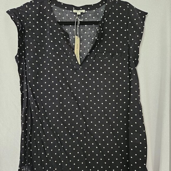 Anne Carson Size XL Black Polka Dot V-Neck Short Sleeve Blouse NWT - Picture 1 of 8